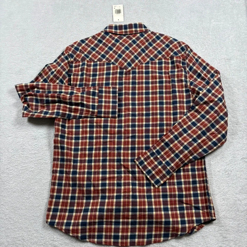 Levis Mens Western Standard Fit Plaid Shirt Burgundy Navy Pearl Snap Size Medium